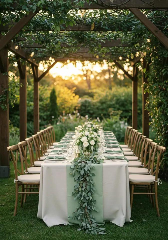 Sage green garden wedding table