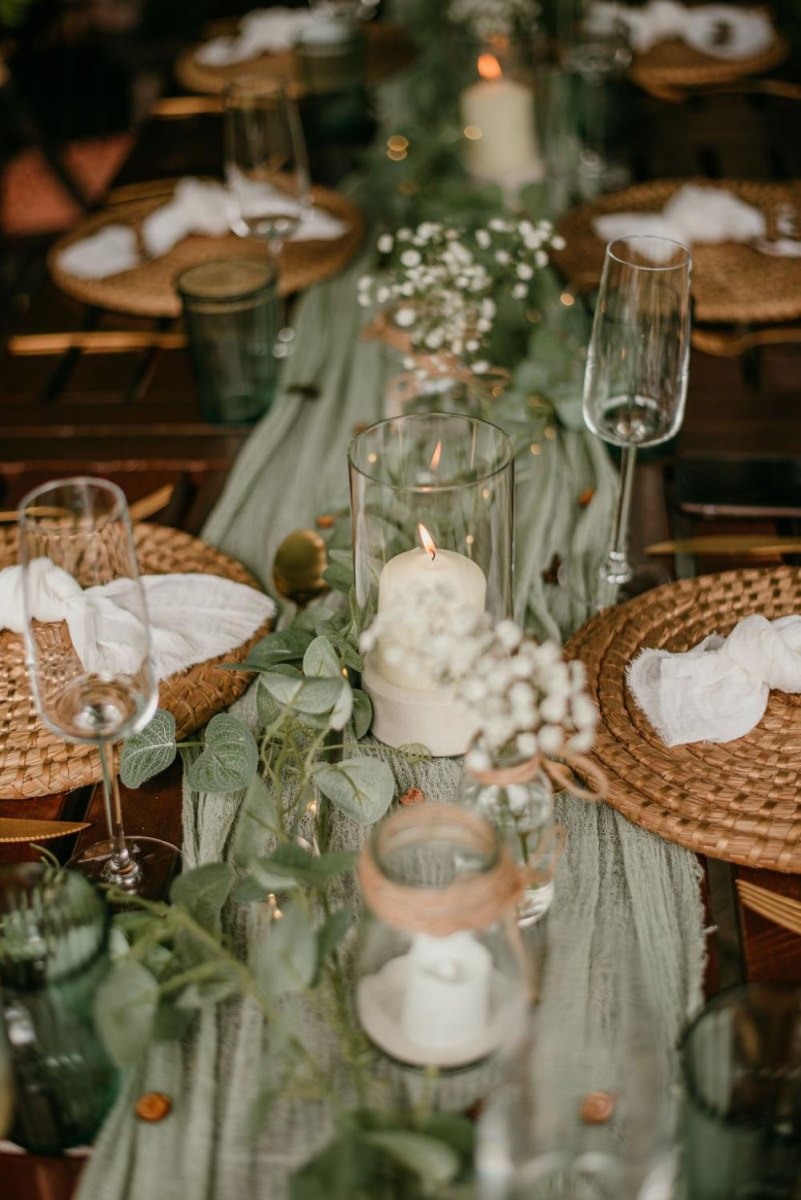 Rustic sage green farmhouse wedding table