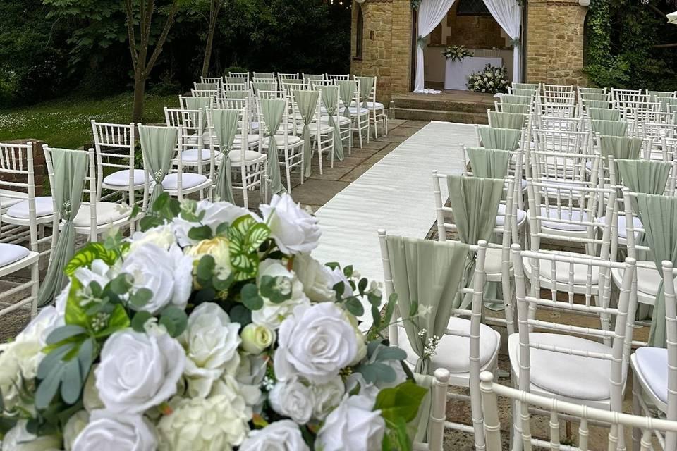 Sage green wedding aisle chair decor