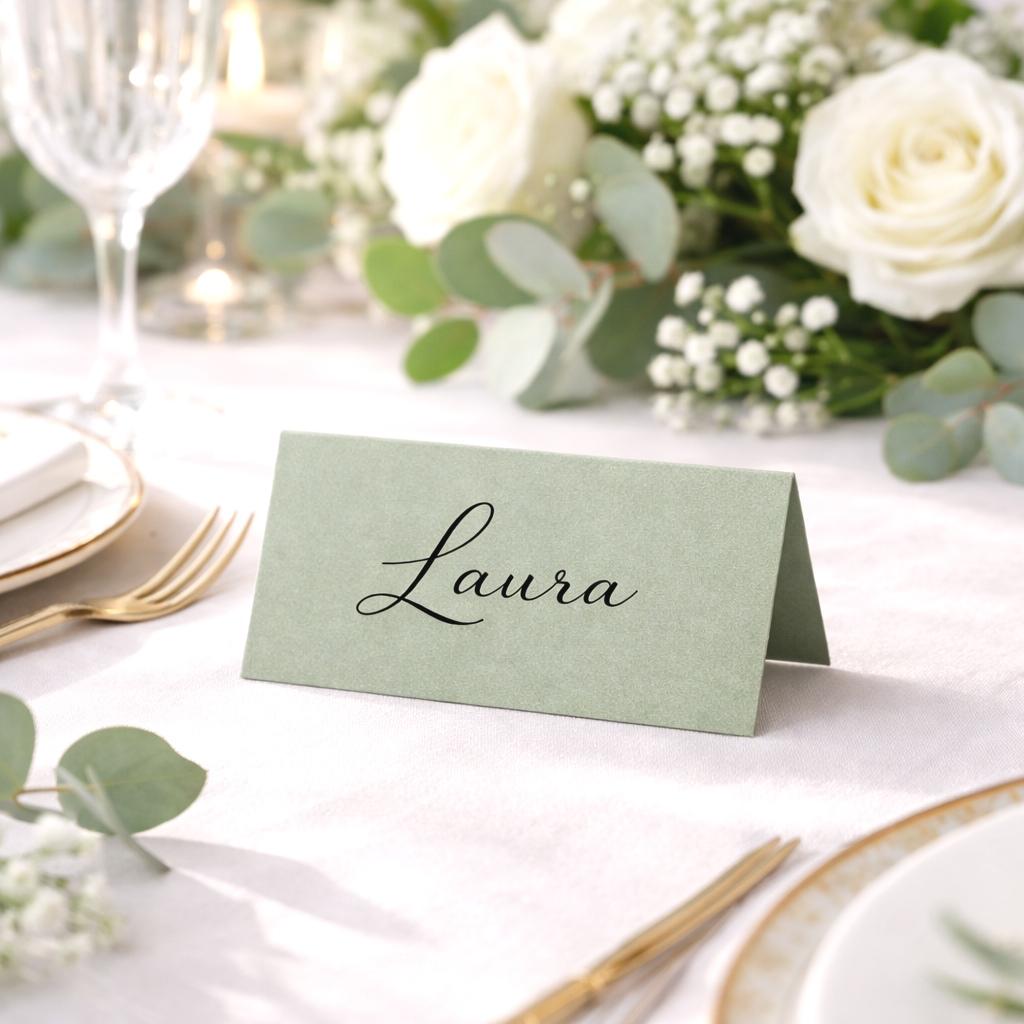 Personalized sage green wedding place setting