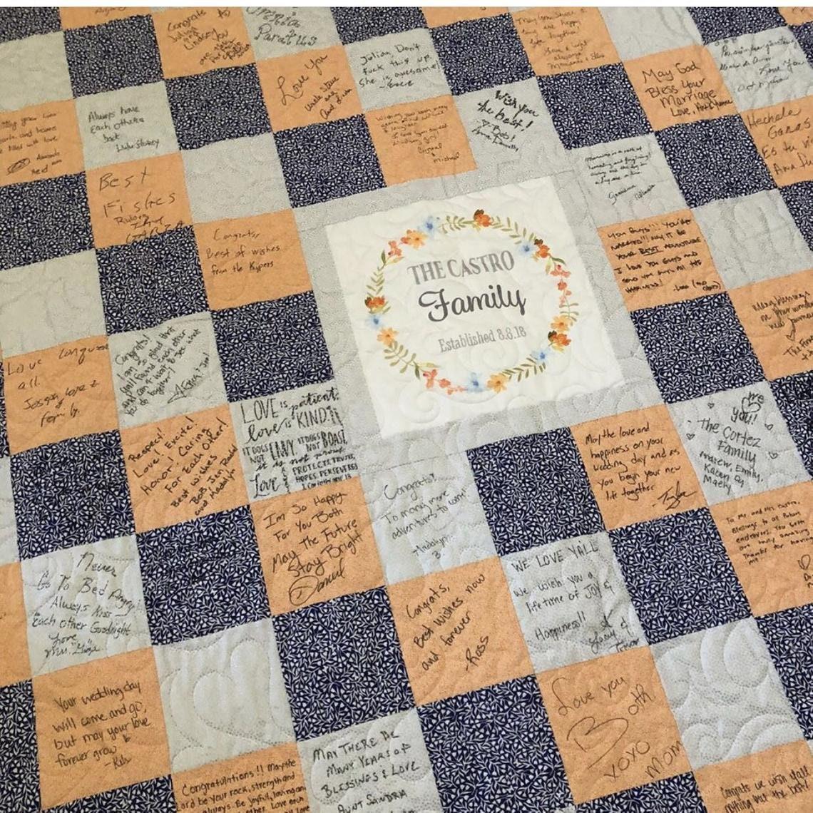 Signature quilt wedding guest book fabric squares