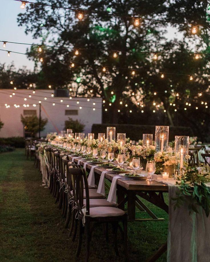 Backyard wedding with simple string lights