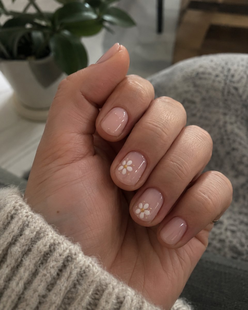 Simple floral short shellac nails