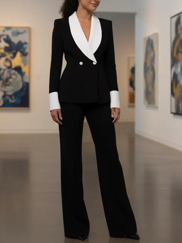 Sophisticated black white pantsuit wedding look