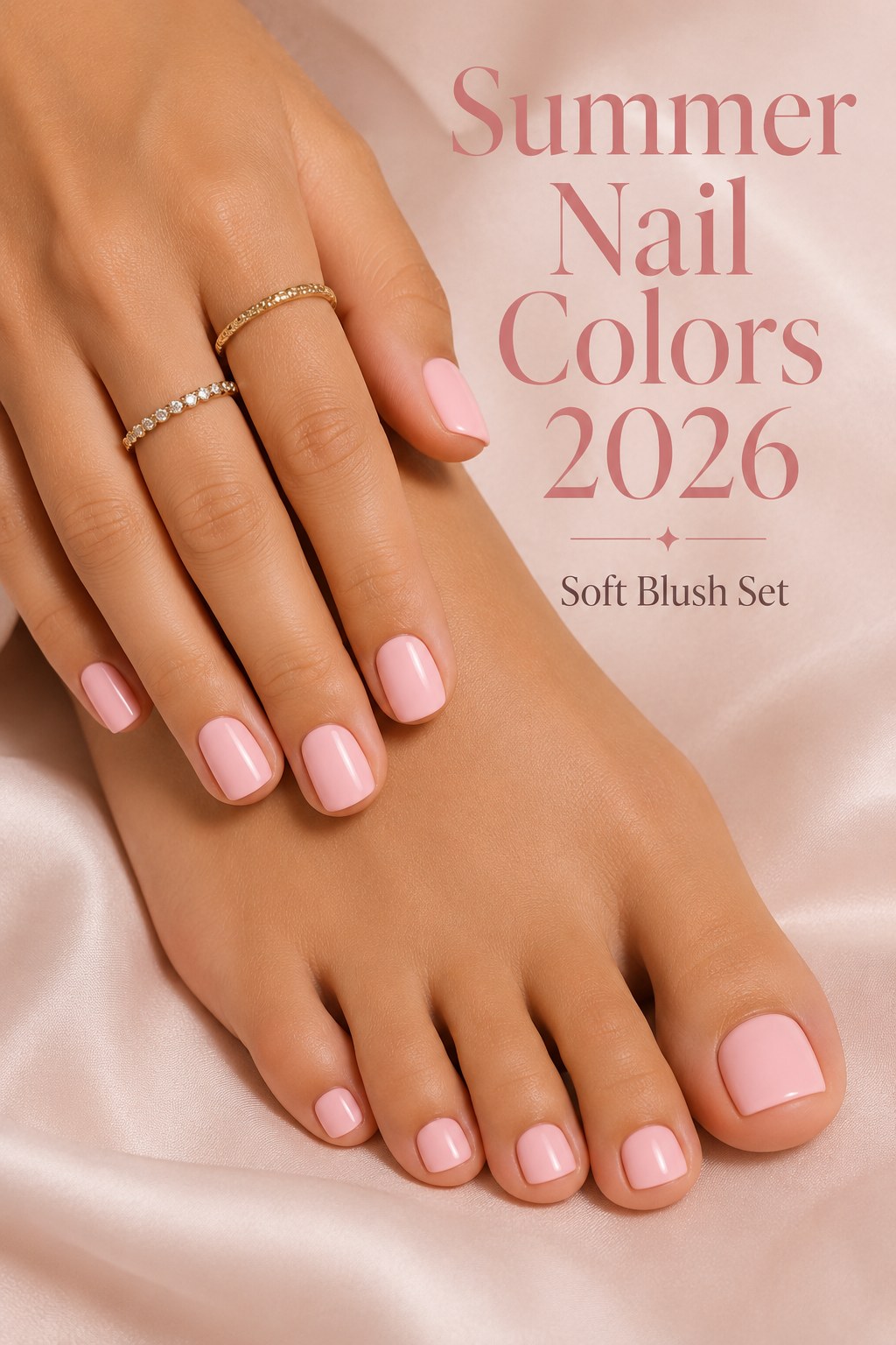 Soft blush set nails and toes matching in a quiet, wearable shade for summer nail colors 2026.