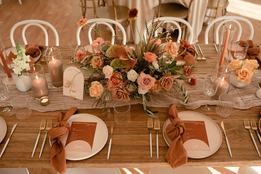 Terracotta blush autumn wedding decor