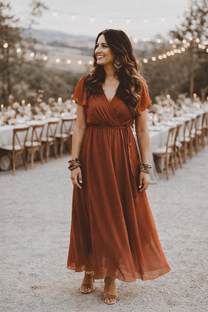 Terracotta bohemian rustic wedding dress