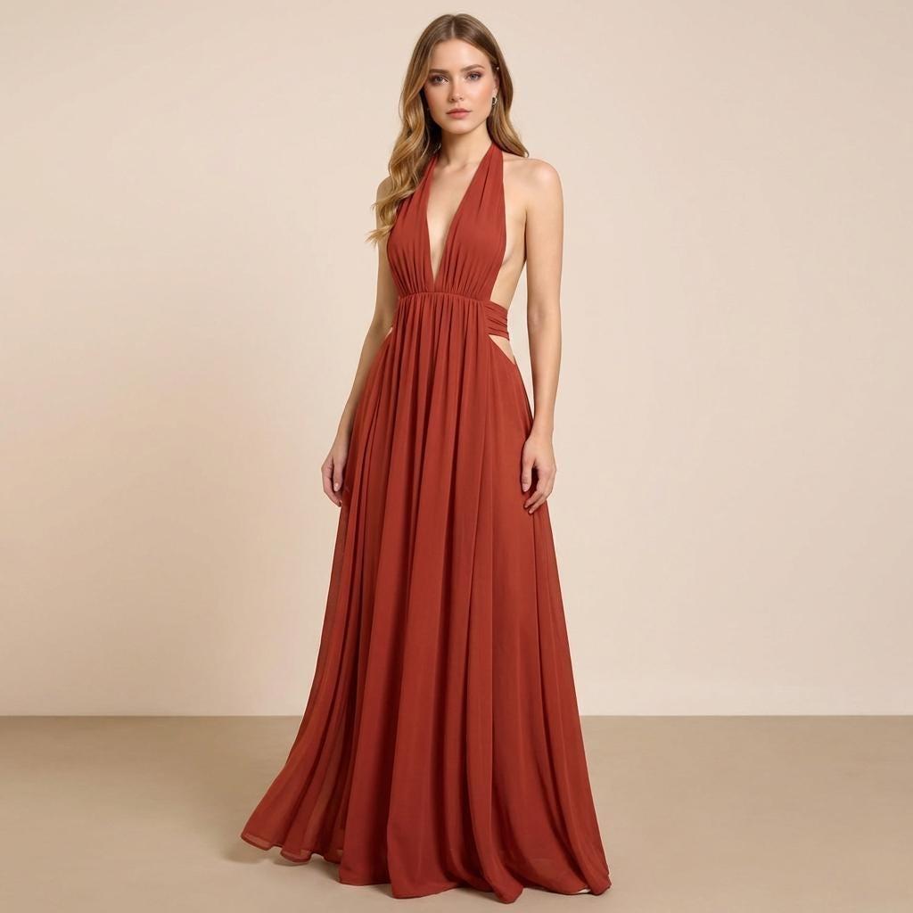 Terracotta halter neck wedding outfit