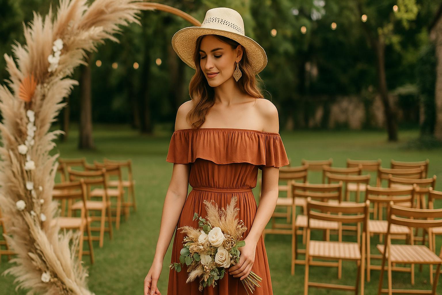 Terracotta off shoulder summer dress
