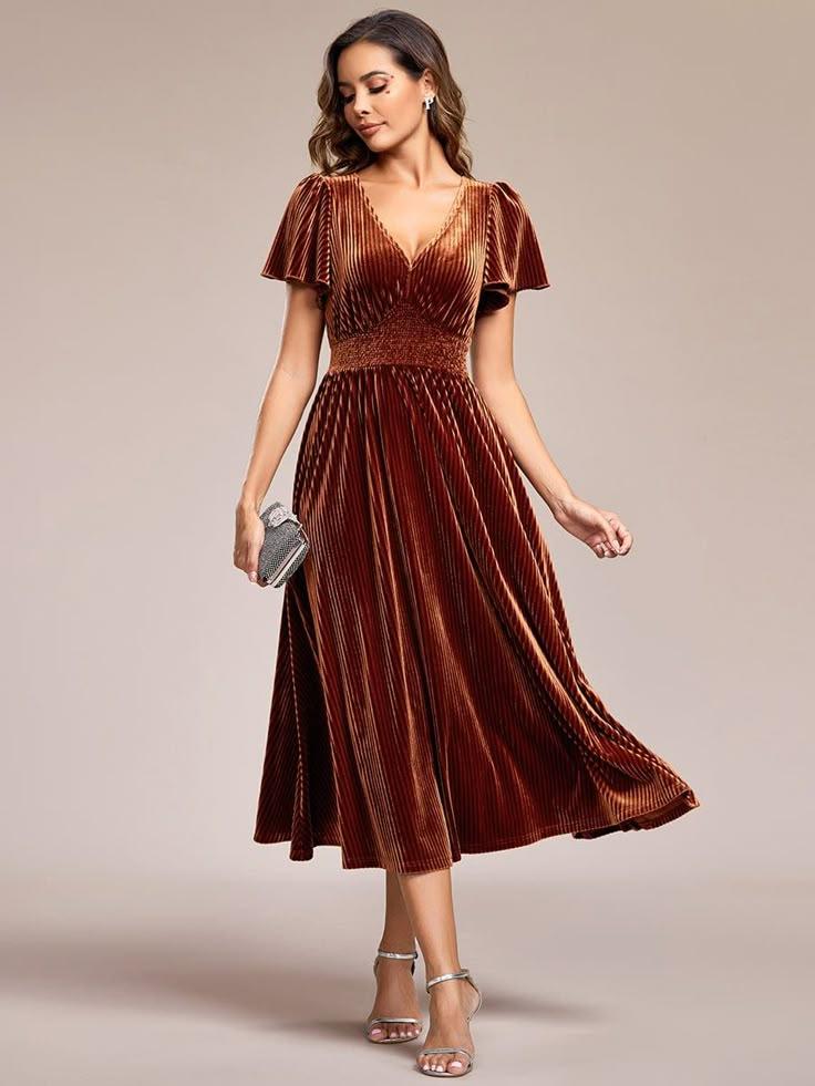 Terracotta velvet fall wedding dress