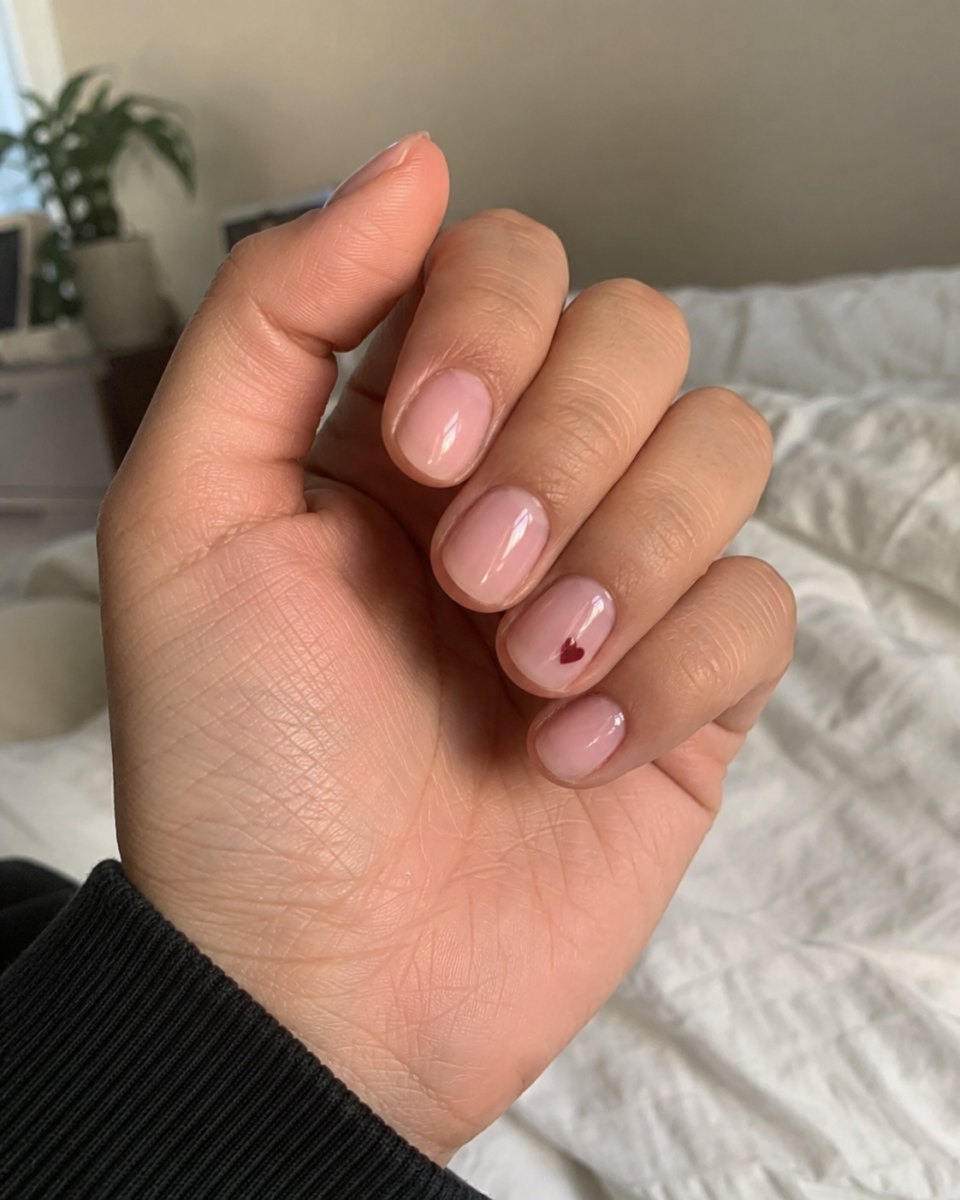 Tiny heart accent short nails
