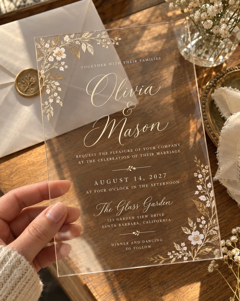 Transparent acrylic wedding invitation