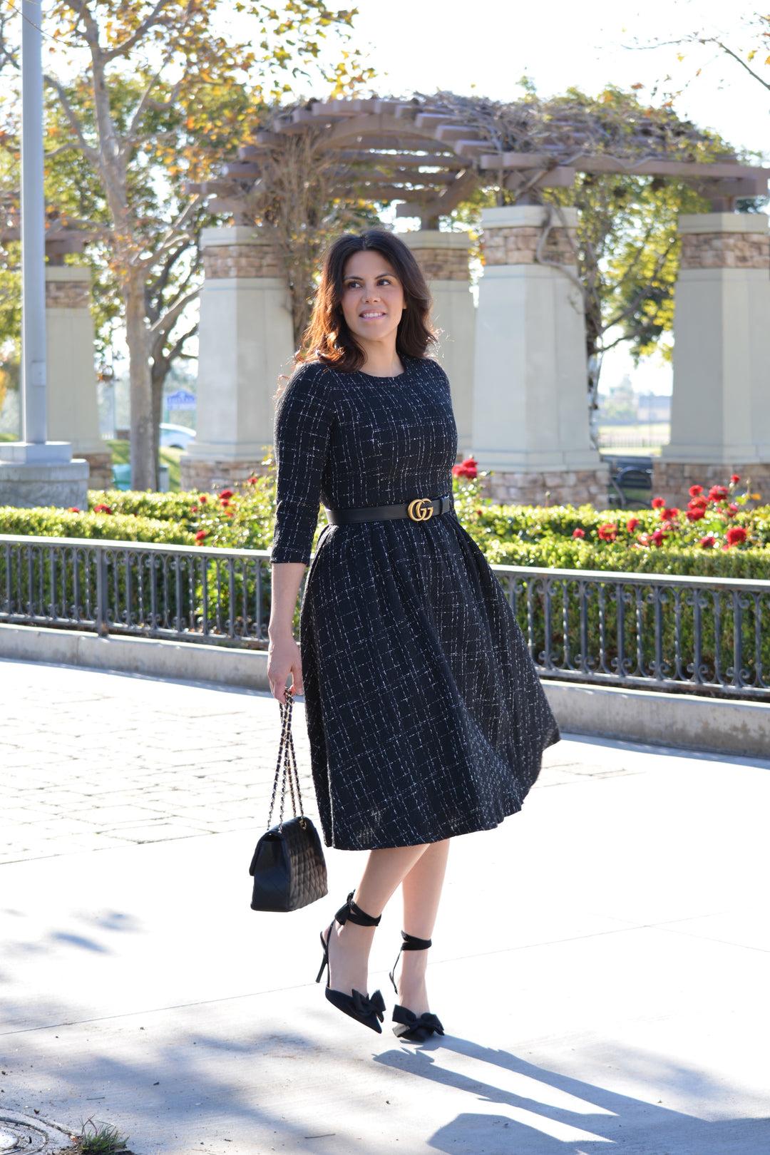 Textured tweed outdoor fall wedding dress