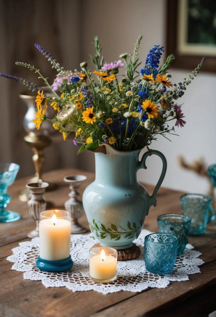 Vintage wildflower wedding centerpiece