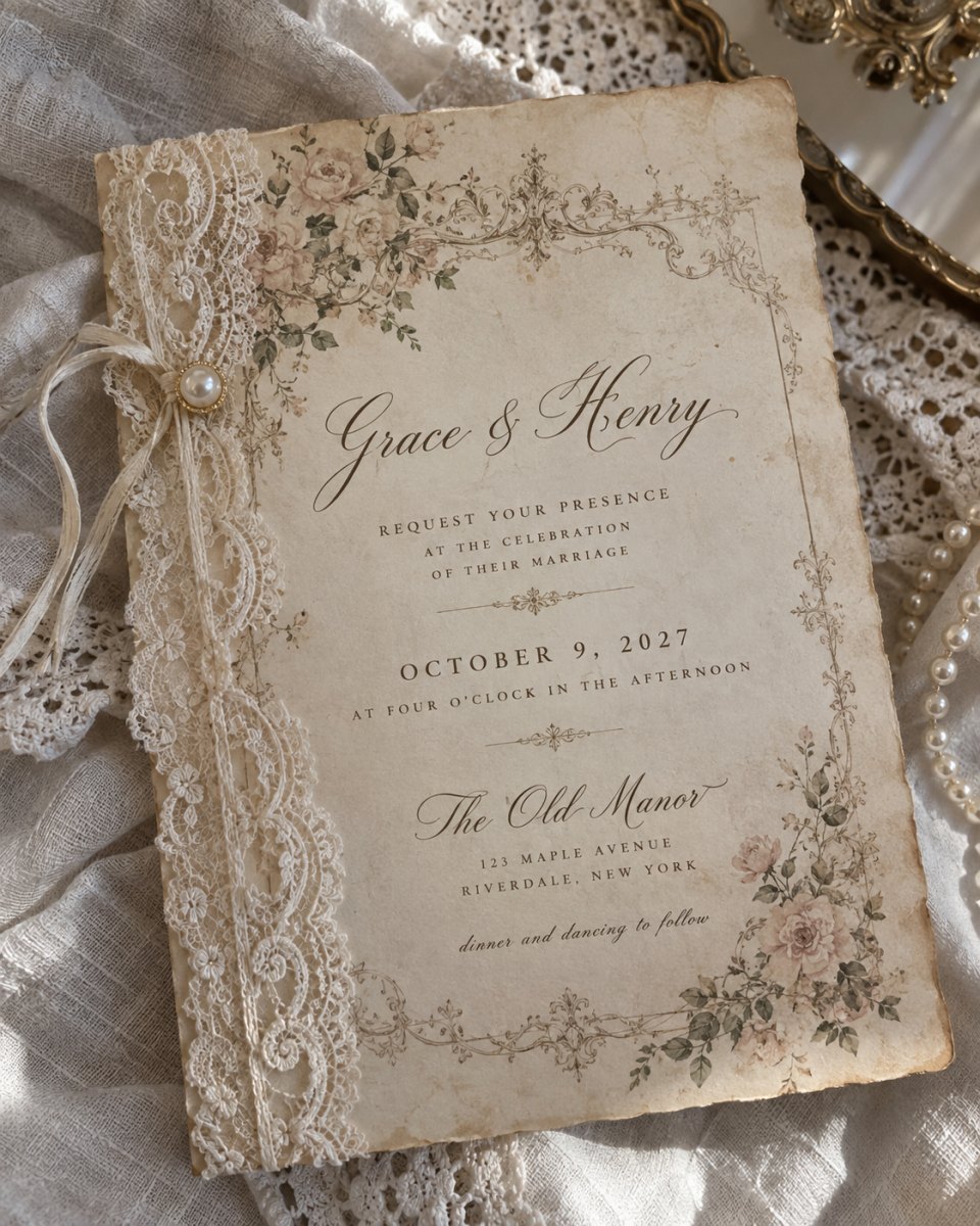 Vintage lace wedding invitation