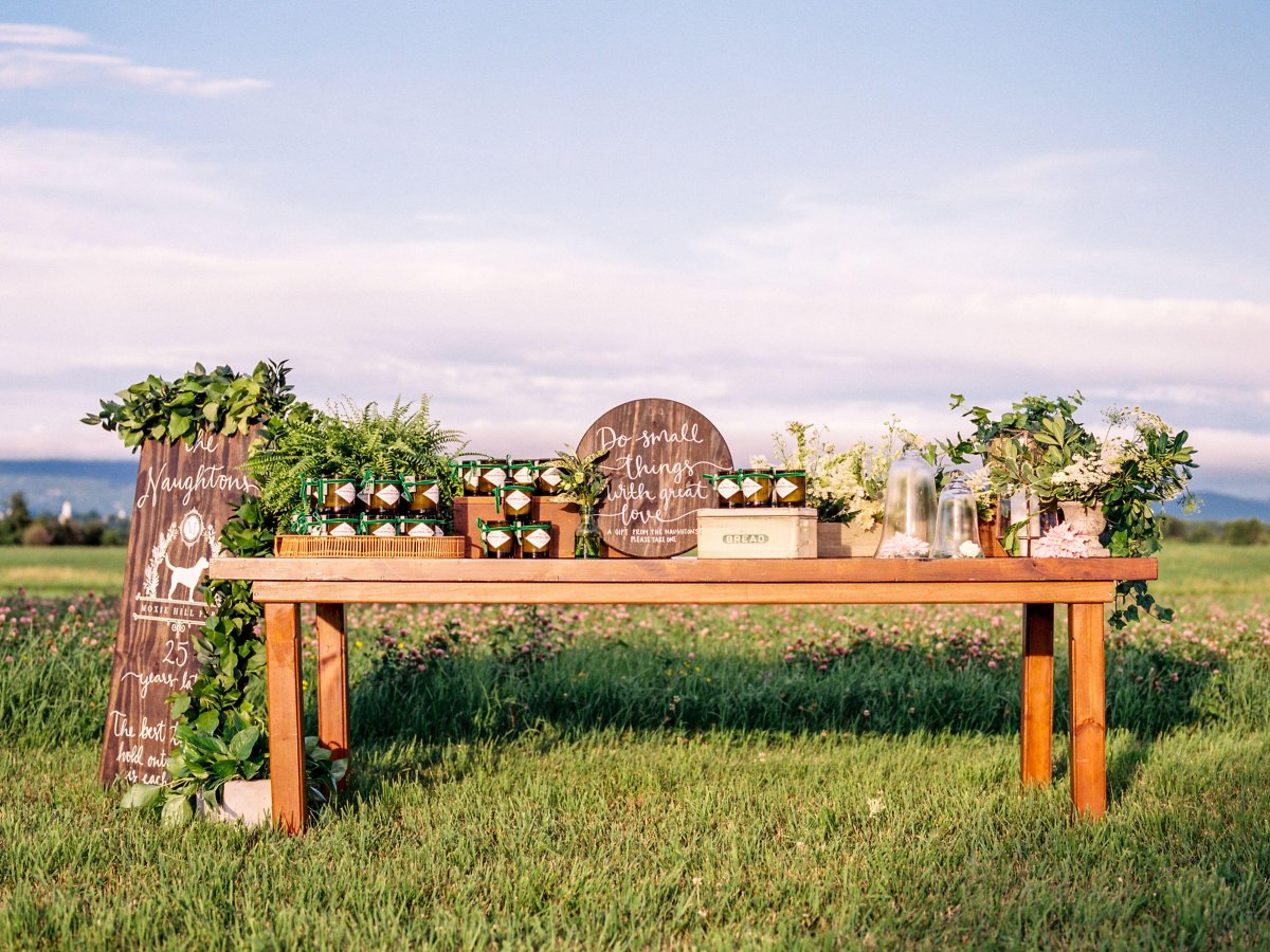 Wedding favors welcome table display