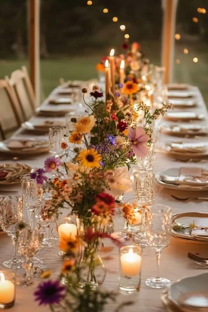 Wildflower centerpiece with candles
