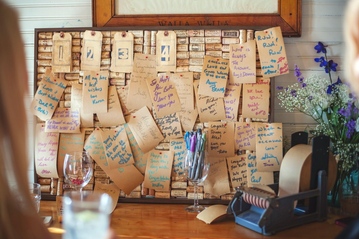 Wine cork wedding guest book display
