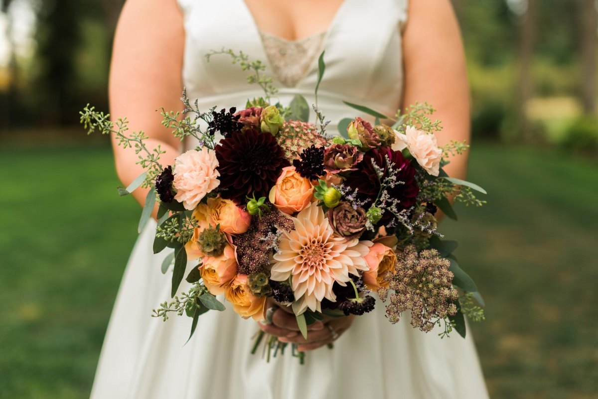 Wine red peach wedding bouquet